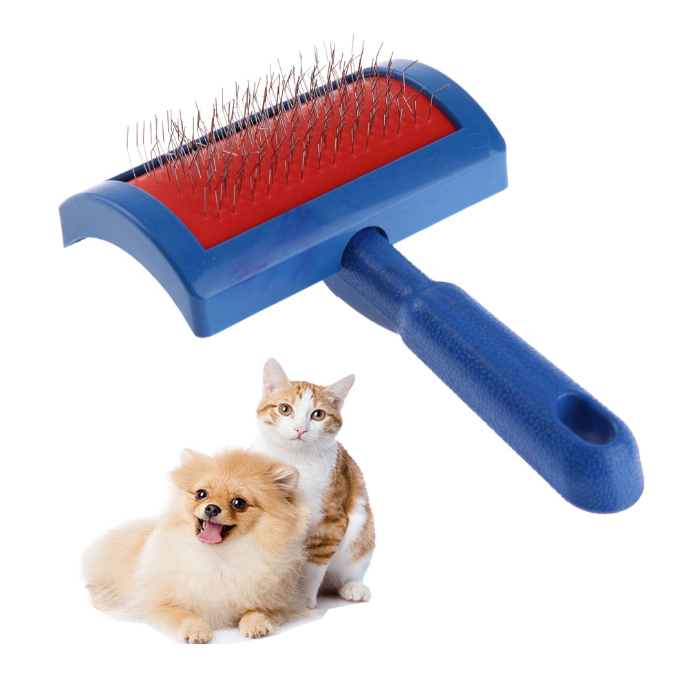 Profissional filhote de cachorro gato cão cabelo grooming slicker cão pente gilling escova de agulha de aço ferramenta limpa azul acessórios para animais estimação