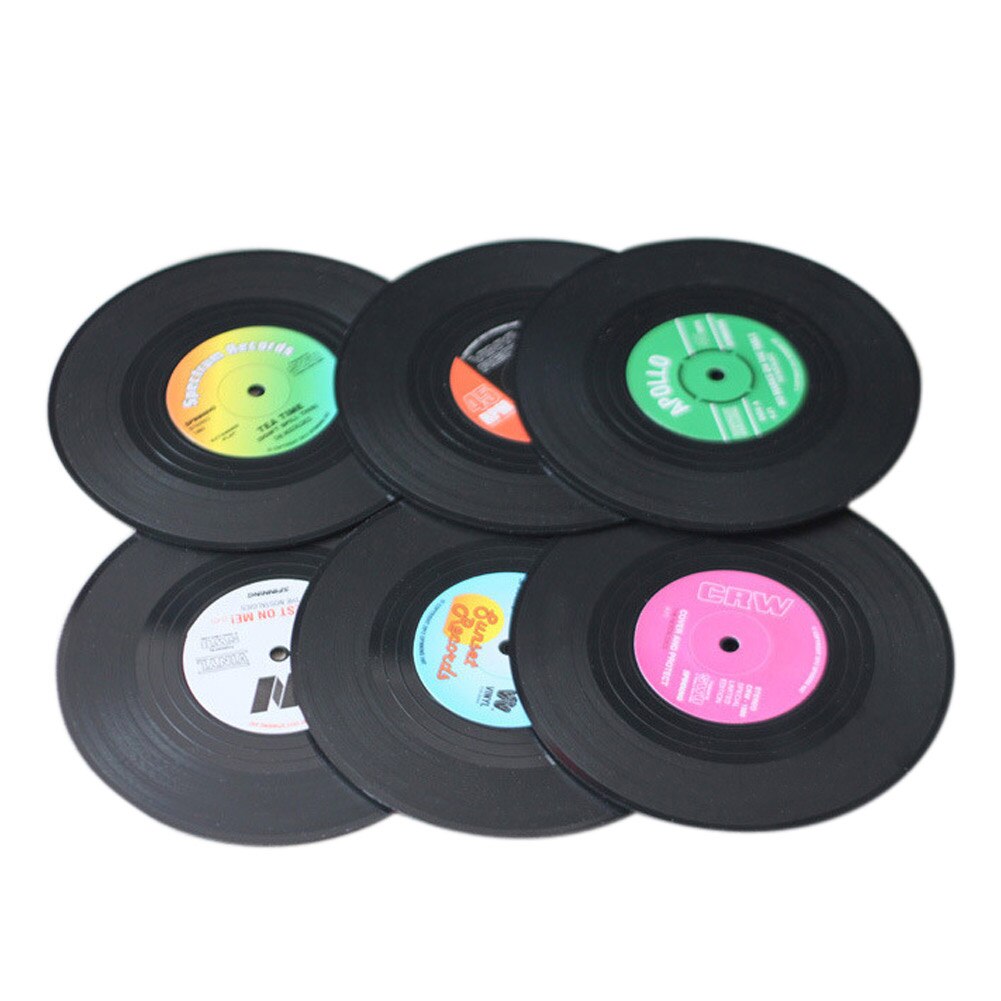 6Pcs Retro CD Record Servies Placemat Cup Mat Koffie Placemat Onderzetters Vinyl Coaster koffie Mok hittebestendig Cup keuken Mat