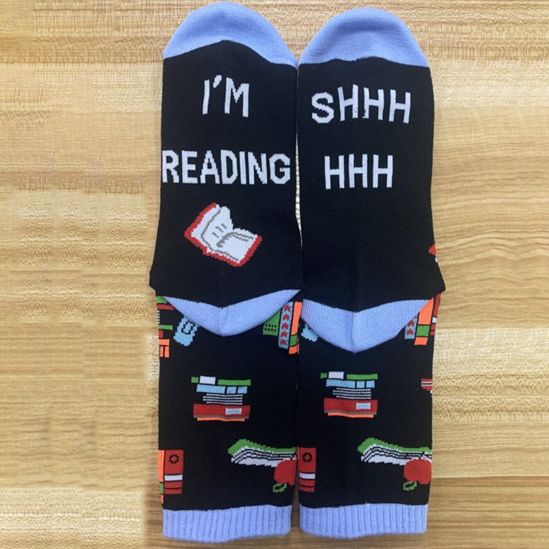 Unisex Funny Saying Novelty Crew Socks Shhh I Am Reading Books Mid Tube Hosiery XX9D