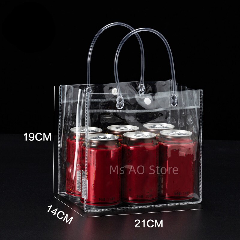 10/20 stks/partij Transparant Zacht PVC Tote Verpakking Zakken met Handlus Doorzichtige Plastic Handtas Cosmetische Tas: Rood / 5x5x5 cm