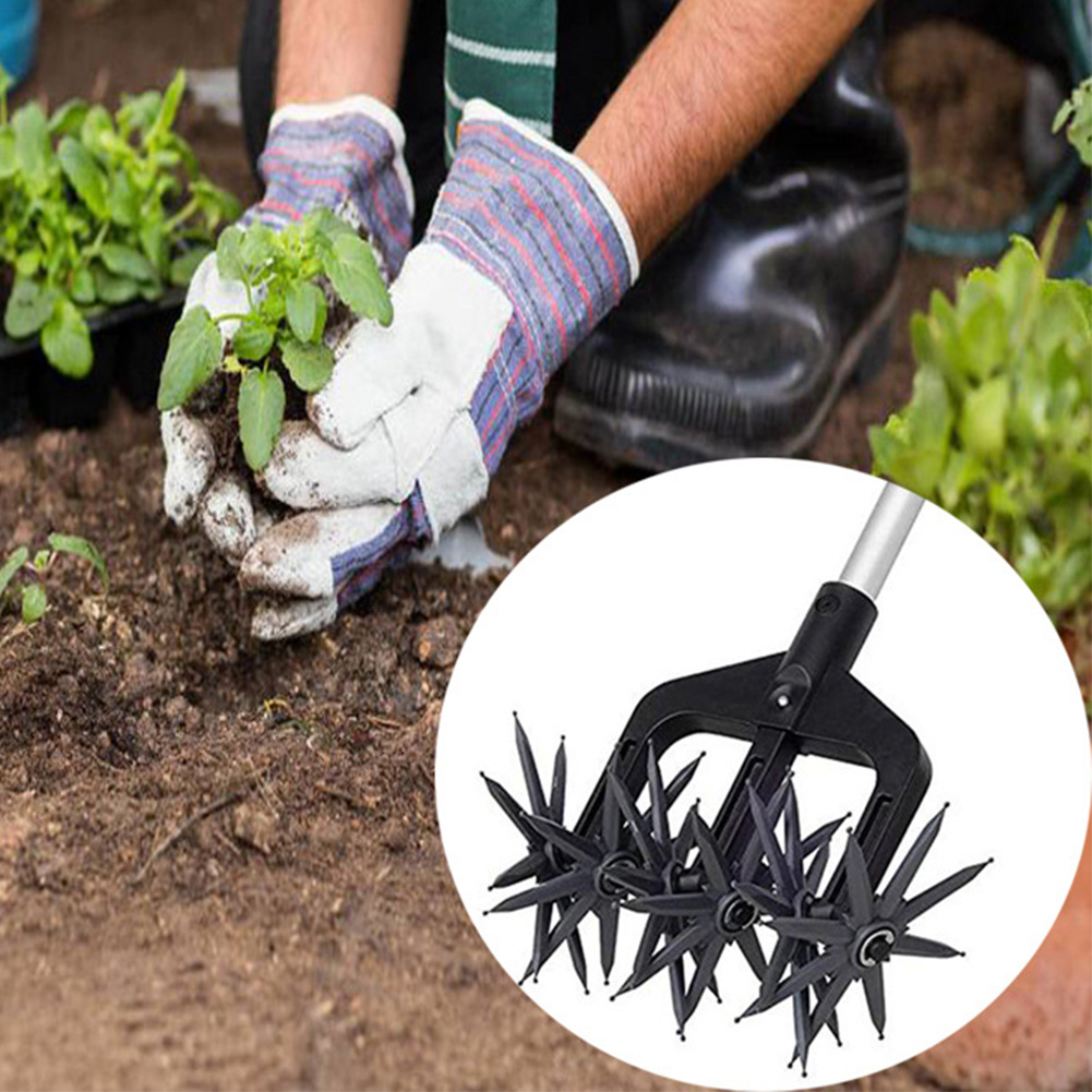 2 in 1 Attrezzatura agricola aeratore per prato Scarificatore per terreno da giardino Giardinaggio rotante timone Coltivatore Attrezzi agricoli giardino Prato squartatore