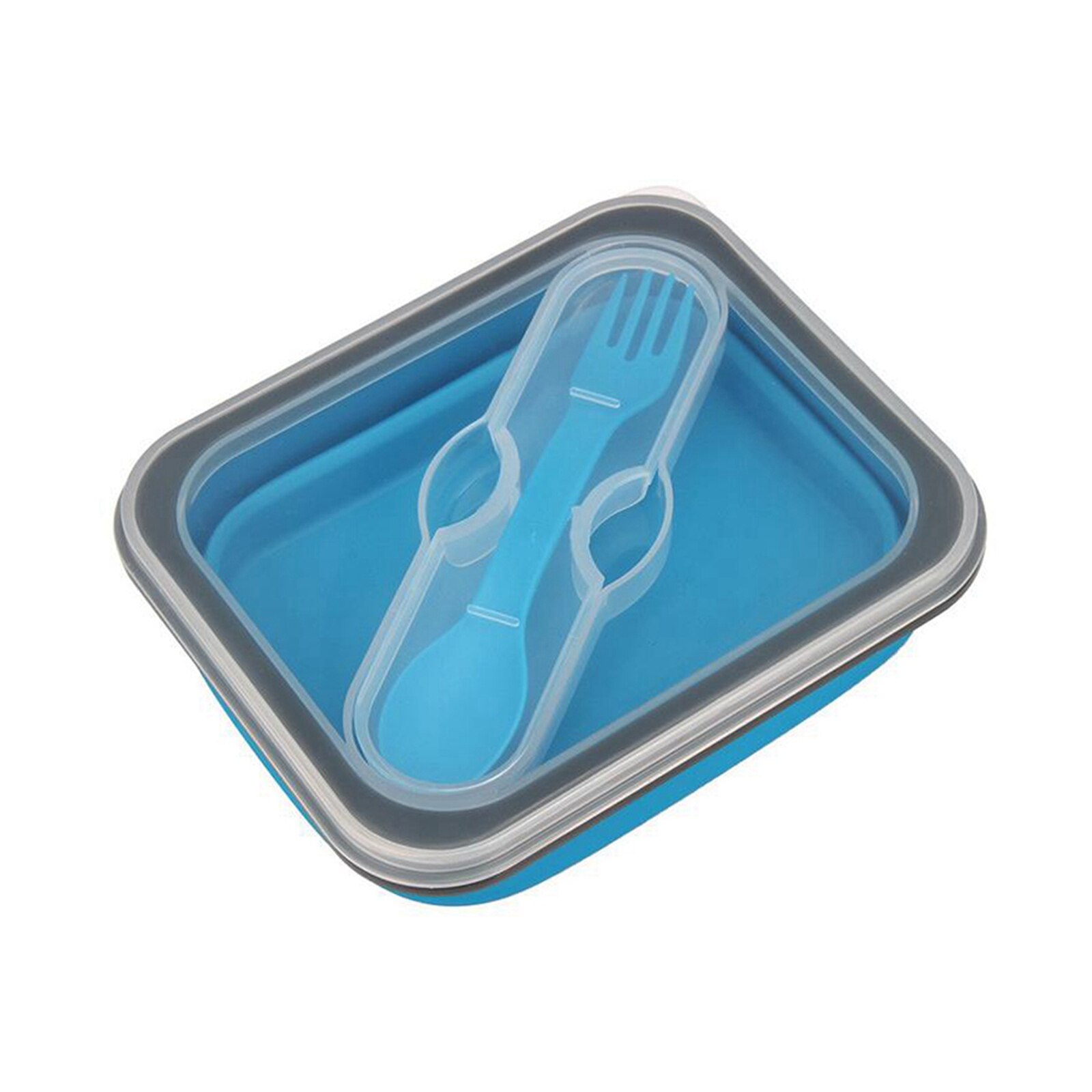 Bento lunch box, 600ml silicone collapsible portable lunch box bowl folding food storage container microwave lunch box: Blue