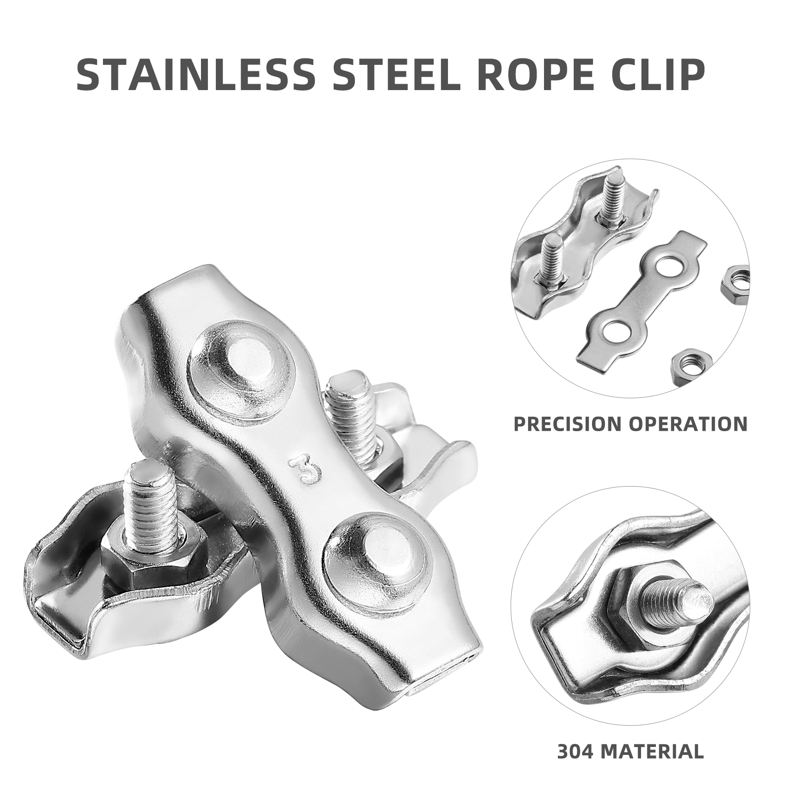 TEHAUX 10pcs Stainless Steel Duplex Bolt Cable Clamps Cable Grips Clips Wire Cable Clamps Rope Connectors