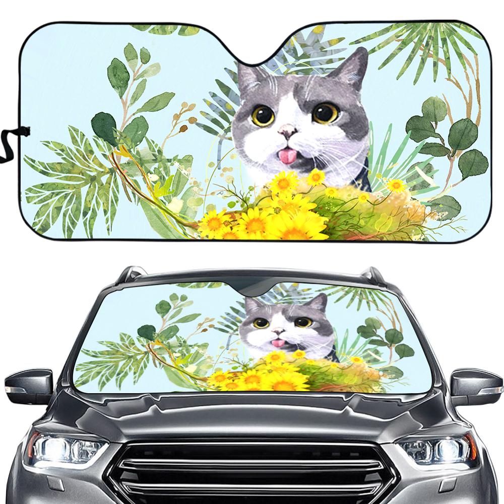 Mooie Schilderen Kat/Hond In Rijden Print Auto Zonnescherm Auto Voorruit Window Cover Sunshades Zonneklep: ZD1306HC