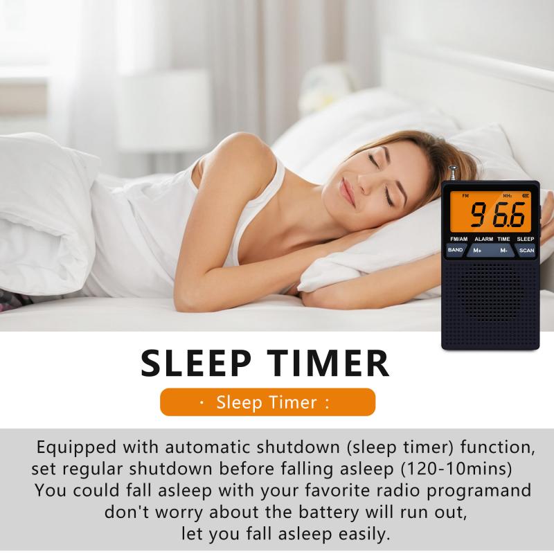 Mini AM/FM Dual Band Radio Portable Stereo Radios Clock Alarm Speaker Radio Lcd Display with Headphones