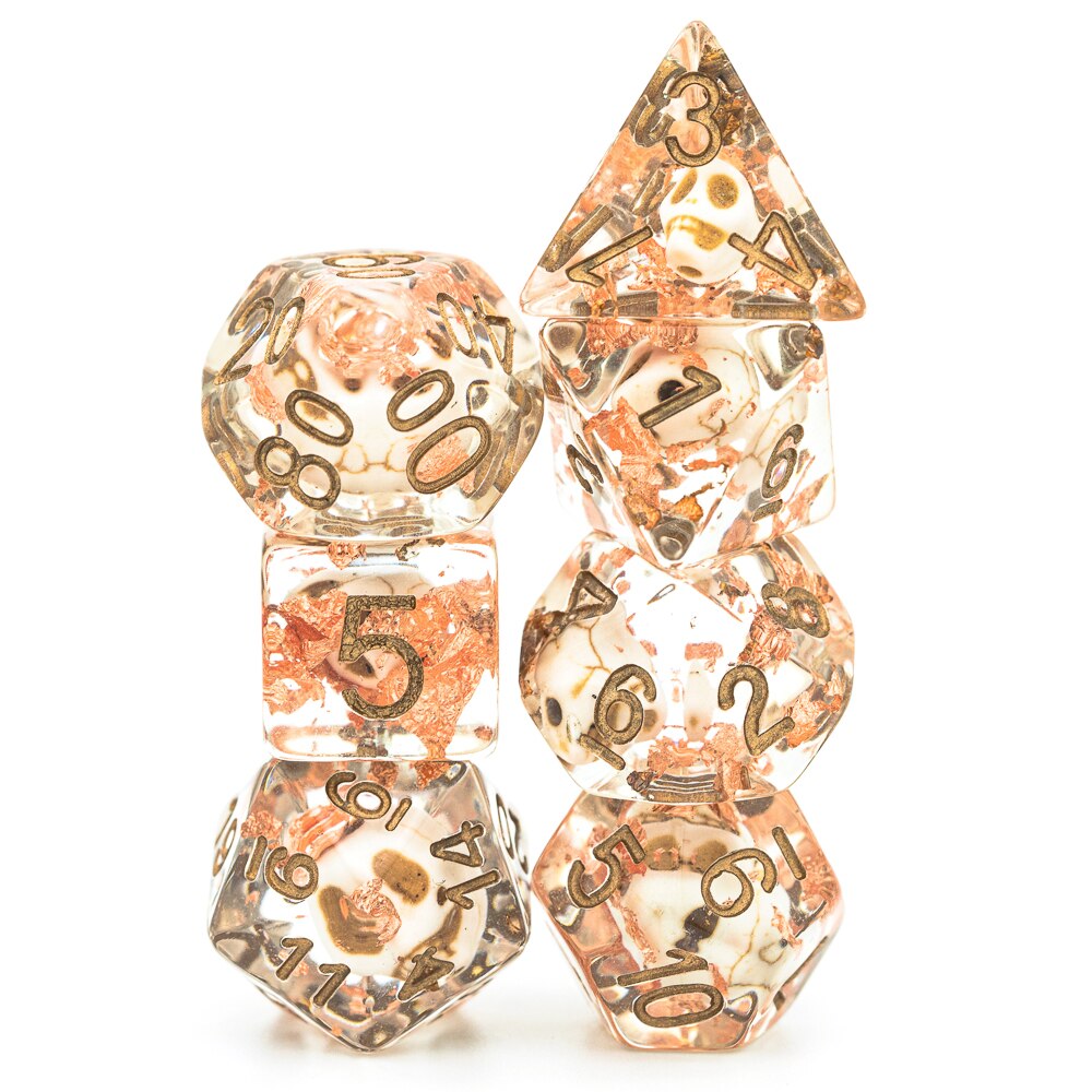 7Pcs/set DND Dice D&D Dice Skull Dice with Copper Foil Polyhedral Games Dice Set for Table Games MTG RPG