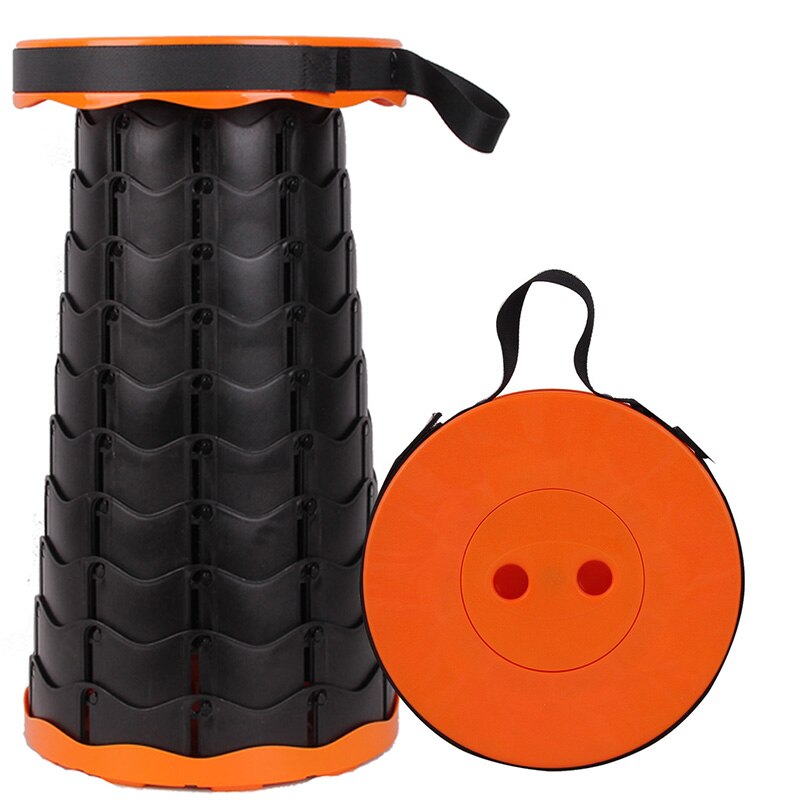 Outdoor Camping Stretchable Kruk Rekbaar Draagbare Plastic Kruk Rekbaar Stoel Vissen Opvouwbare Kruk: orange - black
