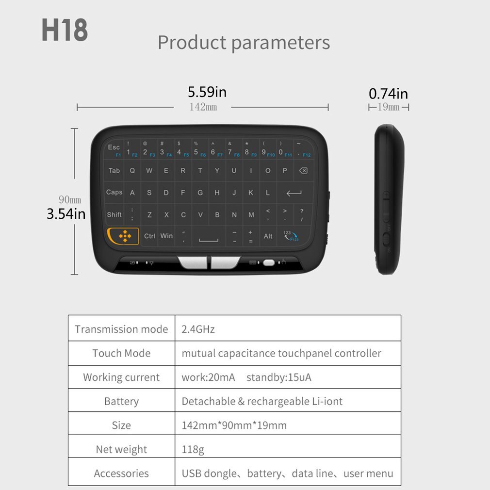H18 Usb Mini Wireless Touchpad Keyboard 2.4GHz Full Panel Touchpad Gaming Mouse For Android TV Box PC Laptop Smart TV