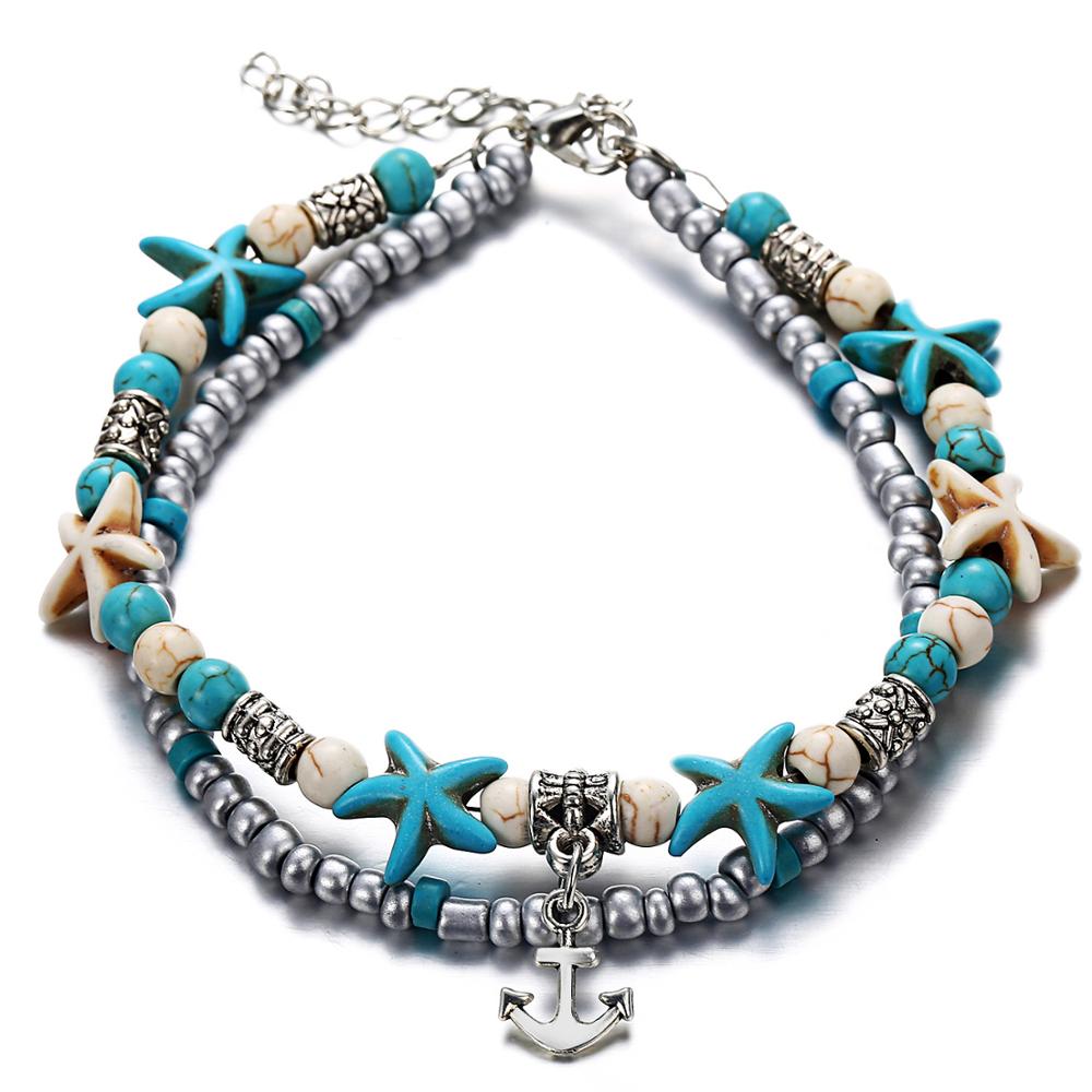 ladies anklet starfish natural shell feet summer beach barefoot bracelet ankle silve chain bohemian accessories girl: 6