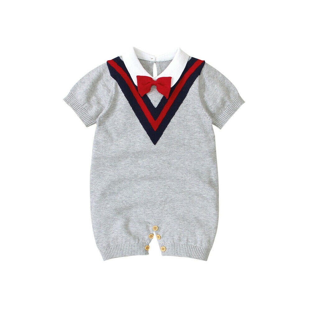 Zomer Baby Baby Jongen Rompertjes Gentleman Strik Kraag Zachte Romper Overall Outfit 0-24M: Grijs / 24M