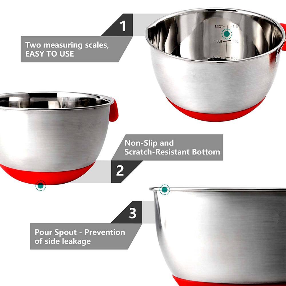 Edelstahl Schüsseln Mit deckel Griff Nicht-Unterhose Silikon Basis DIY Kuchen Backen Rührgerät Schüssel Salat Reibe Küche kochen Werkzeug