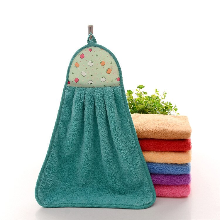 Koral fløjl køkkenhåndklæder mikrofiber rengøringsklud køkken hænge håndklæde blødt absorberende håndklæde: Grøn