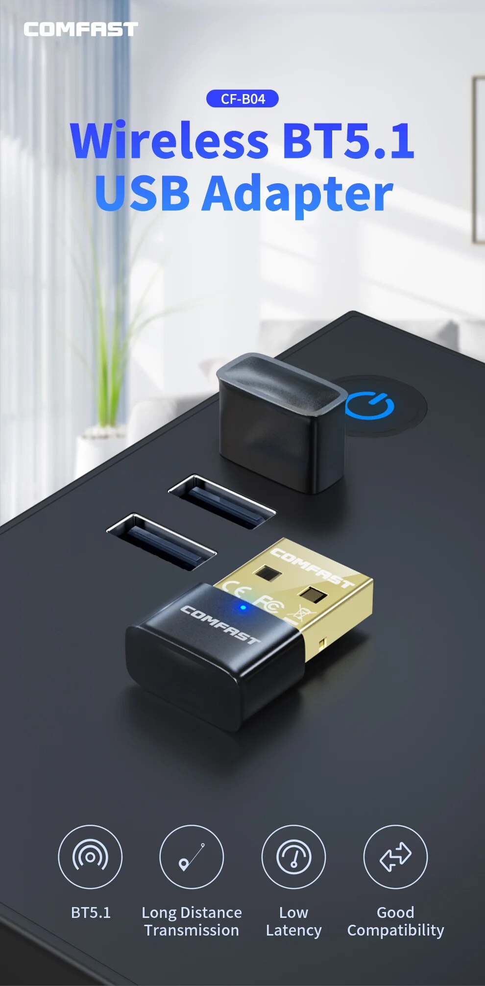USB Bluetooth 5.1 5.0 Dongle Adapter for PC Speaker Wireless Mouse Music Audio Receiver Transmitter Bluetooth 5.0