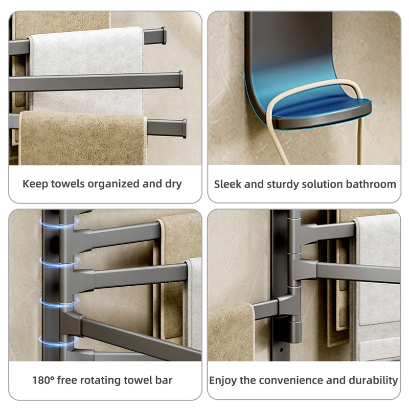 180° Rotatable Towel Holder Space Aluminum Shower Room Towel Hanger Multifunctional Storage Organizer For Bathroom Accessories