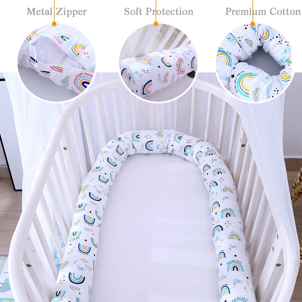 Separador de cerca de cuna lavable para niños, estampado de arco iris, barandilla de seguridad anticolisión, descanso de cama, almohada de tira cómoda