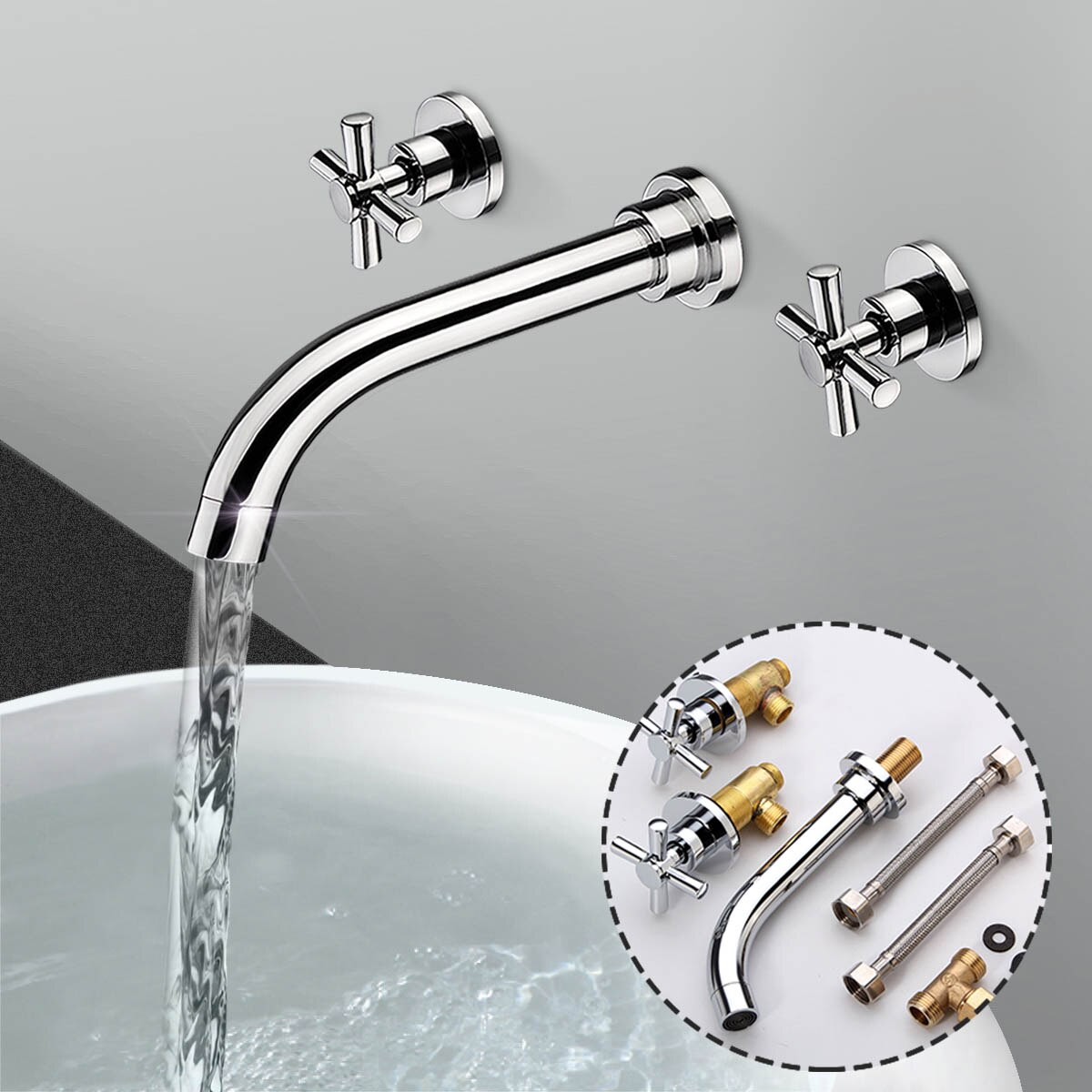SJQKA Wandmontage Wastafel Kranen Messing Waterval Bad Filler Kranen Wandmontage Bad Kranen (Chrome SJQKA Wandmontage Wastafel Kranen Messing Waterval Bad Filler Kranen Wandmontage Bad Kranen (Chrome