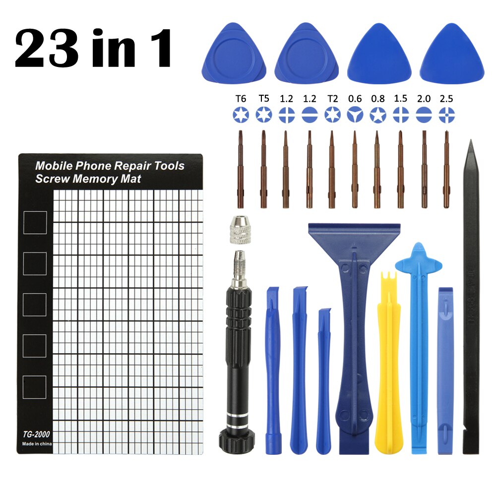 23 In 1 Torx Cross Schroef Bits Bout Schroevendraaier Teardown Open Tool Spudger Pry Crowbar Schop Blade Magnetische Geheugen Pad mat: 23 in 1