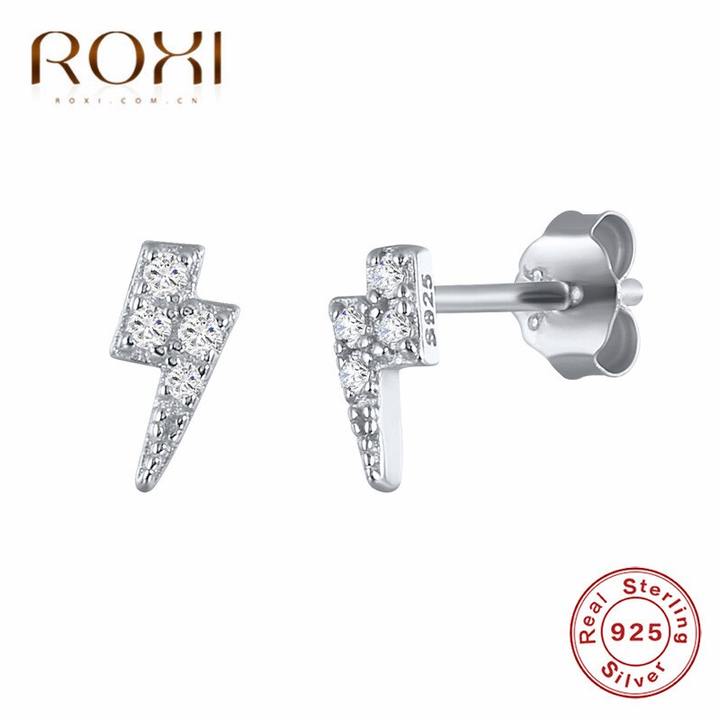 ROXI 925 Sterling Silver Jewelry Cute Tiny CZ flash Lightning Stud Earring For Girls Kids Lady Women Korean Earring