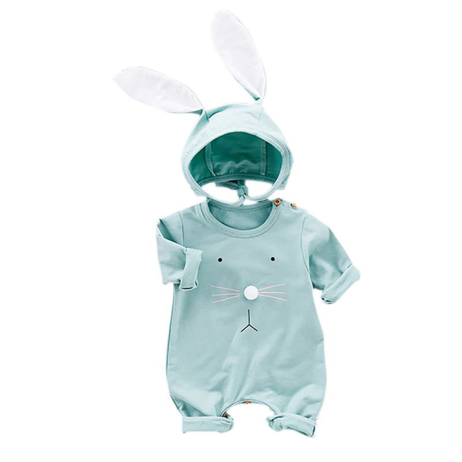 #5 3d Cartoon Konijn Oor Romper 6-24M Pasgeboren Baby Baby Meisjes Jongens Cartoon Konijn Oor Romper jumpsuit + Hoed Outfits: Green / 90