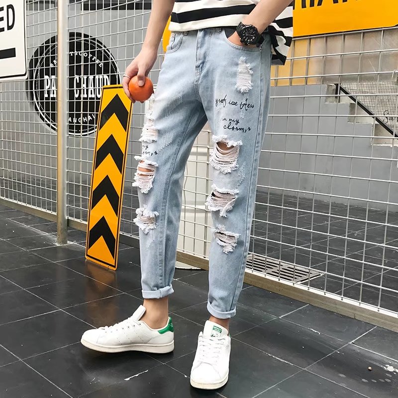 deltage margen Efternavn Mærke jeans mænd mænds slim jeans med elastik hul business klassisk stil  stretch ripped jeans streetwear bukser bukser – Grandado