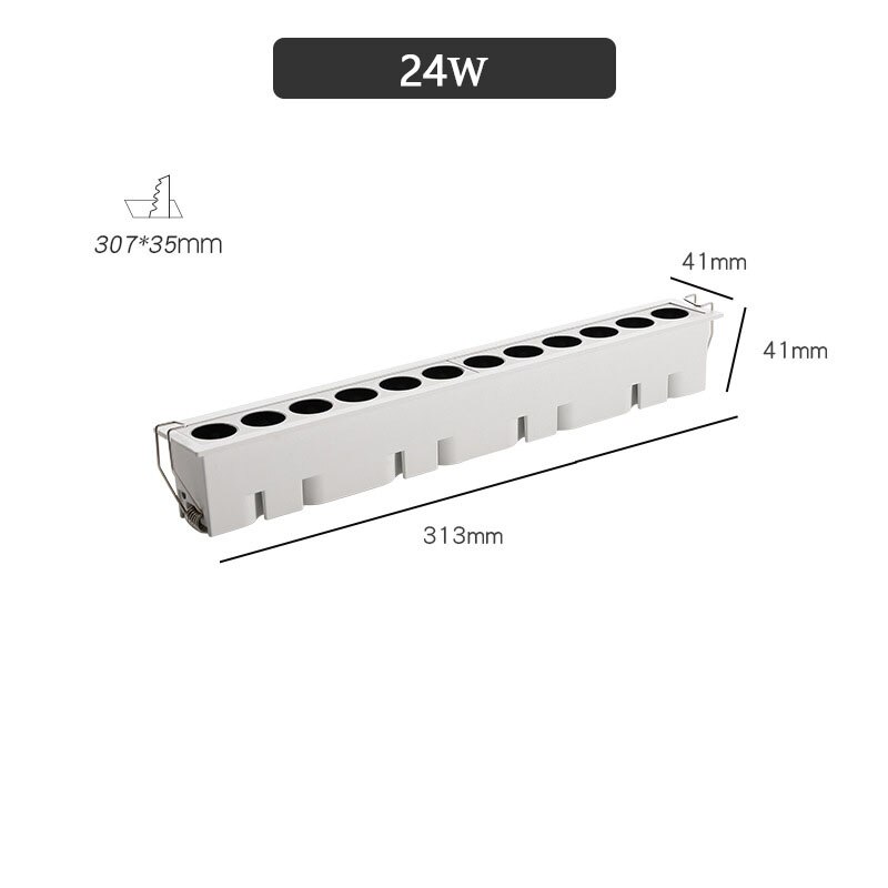 Luz lineal empotrada Led para oficina, dormitorio, sala de exposiciones, foco de línea de rejilla antideslumbrante, luminarias de punto para sala de estar: 24W Twelve lamp / Cold white