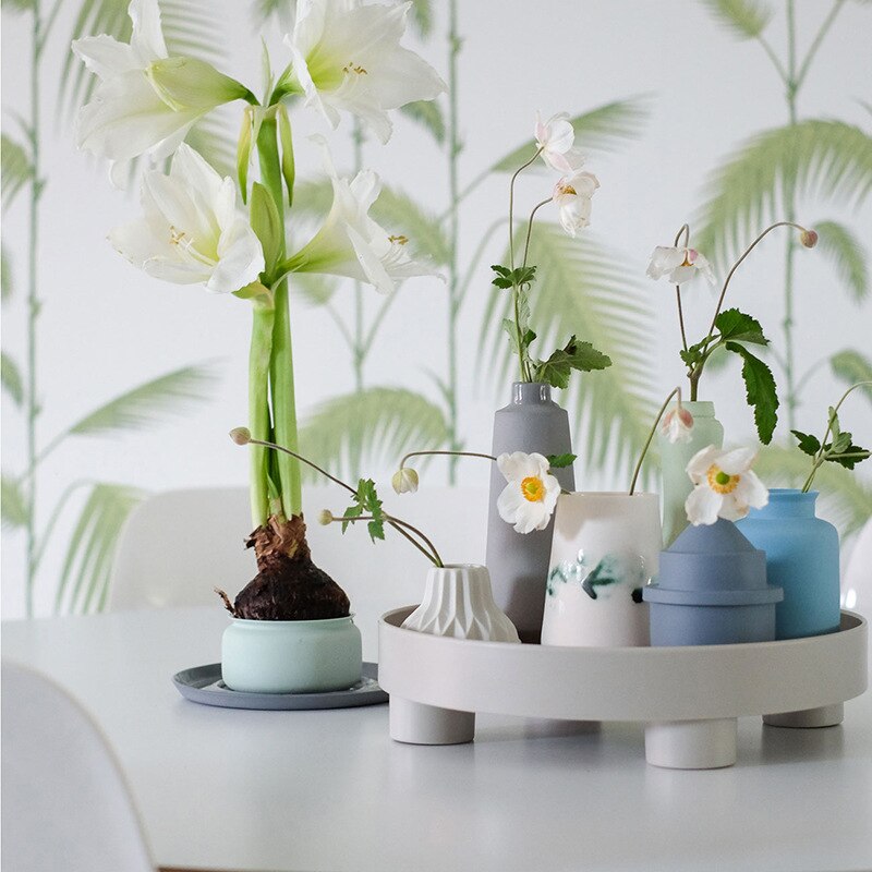 Plateau rond nordique en plastique, plateau rond en bois en plastique pour organiser les collations, articles divers, plateau de pied haut, décoration de bureau à domicile, plateau à thé