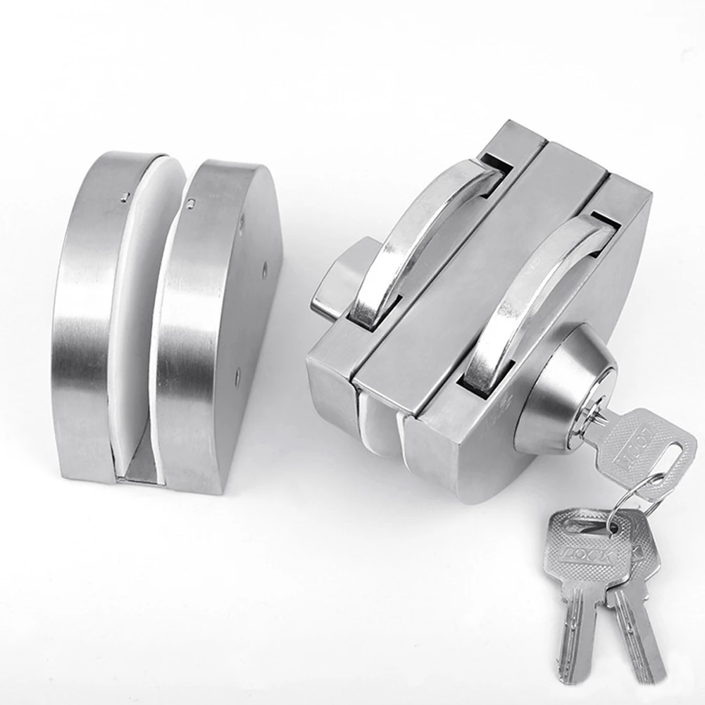 Serratura per porta in vetro Vetrina Serrature per vetrine Doppia porta in acciaio inossidabile Nessuna necessità di foratura Hardware per porta di casa antifurto