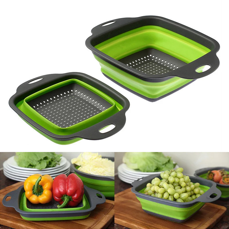 Escurridor plegable de silicona para frutas y verduras, colador plegable, colador de cocina para alimentos, Pasta, utensilios de cocina, dispositivo de drenaje, 2 uds.