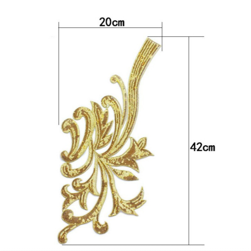 1 set 42cm guld paljetter spets tyg applikationer sy på lappar mesh bröllopsdekoration handgjorda broderier för brudens aftonklänning