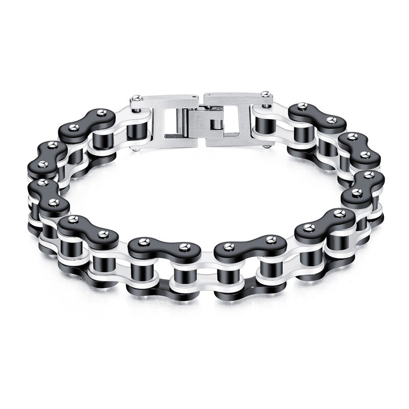 Hommes bracelet punk hommes bleu moteur vélo chaîne titane acier inoxydable locomotive vélo vélo chaîne bracelets bijoux: black white