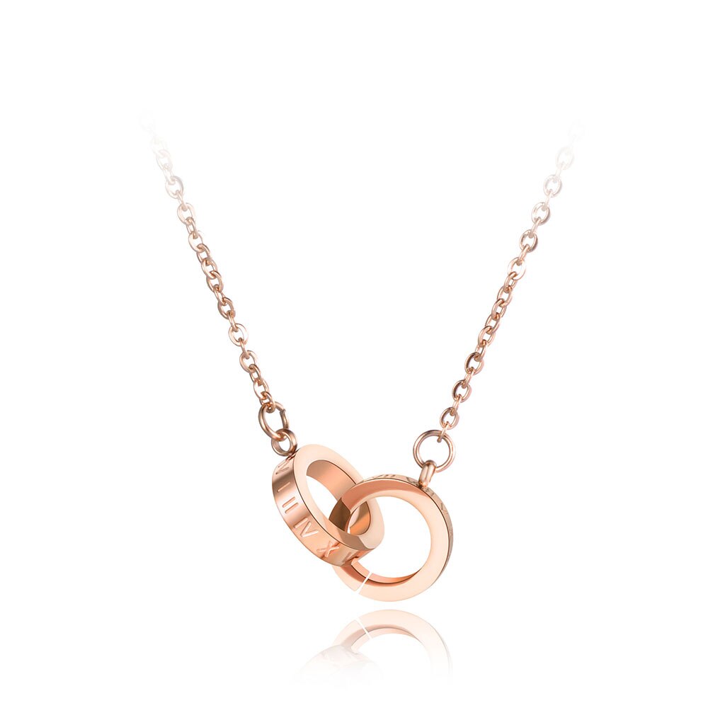 Lokaer Stainless Steel Double Circle Roman Numerals Pendant Necklaces Trendy Chokers Necklace For Women Valentine's Day N19003: Rose Gold