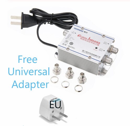 1 in 2 ut catv wire tv splitter förstärkare digital tv antenn signal booster amplificador señal hdtv interiör kabel förstärkare: Eu-adapter