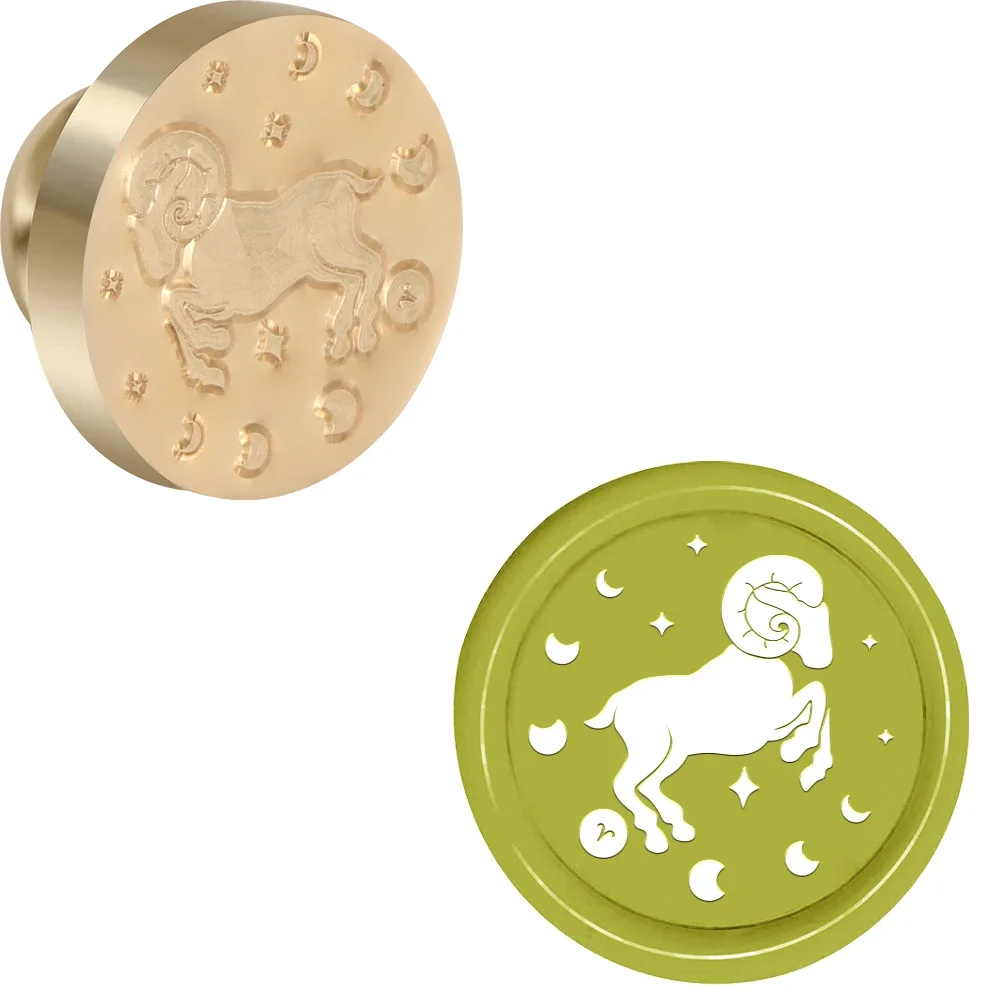 12 stjärntecken vaxstämplar runda avtagbara förseglade mässingsvaxstämpelhuvuden för att dekorera kuvert födelsedagskort anteckningsbok: Vit