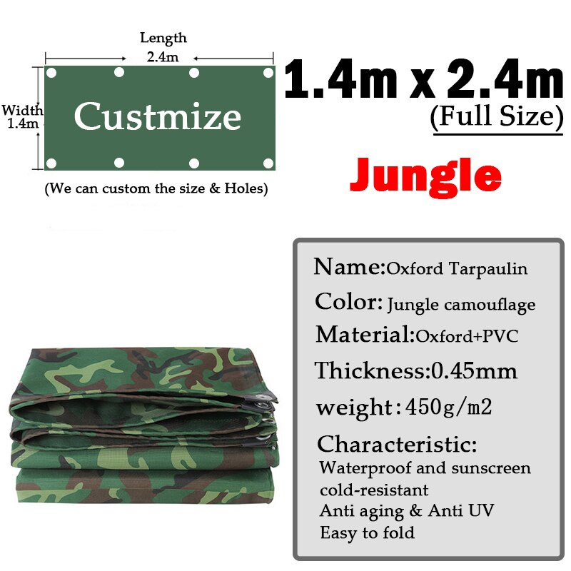 Jungle Oxford Camouflage Dekzeil Regendicht Doek Outdoor Pvc Camping Tent Zeil Heavy Duty Truck Onderdak Cover Cargo Stapel Dekzeilen: 1.4x2.4m