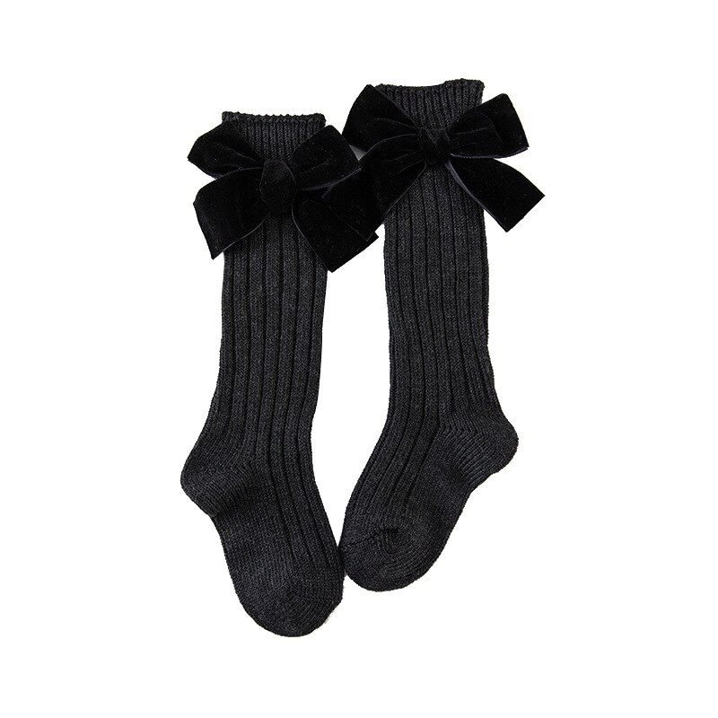 Veludo grandes arcos bebê menina collants outono inverno bebê tornozelo meias longas infantil criança crianças collants: black