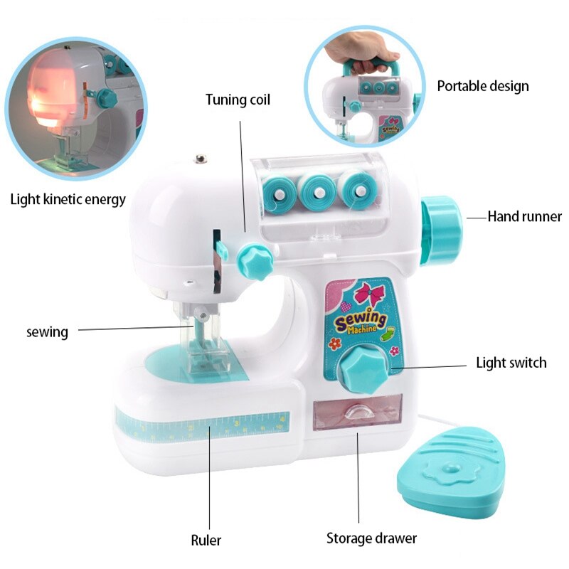 Mini máquina de coser eléctrica para niños Kit de estilo de costura de tamaño mediano para manualidades, juguete de simulación interesante para niños
