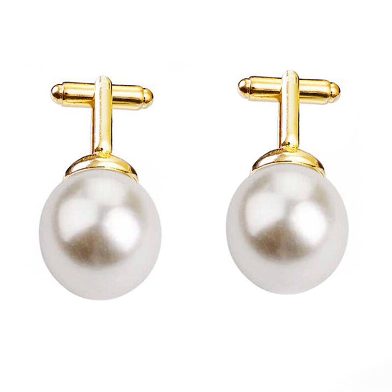 Gemelos de cuentas para hombre y mujer, gemelos redondos de perla blanca de imitación, traje de mujer, gemelos de negocios concisos, de de boda: Gold