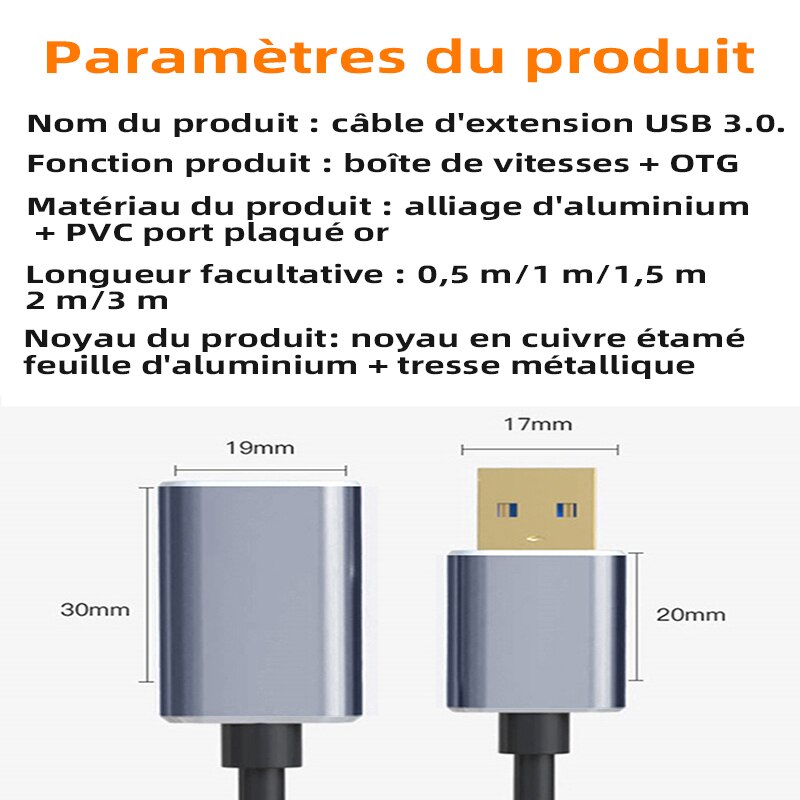 USB3.0 Extension Cable USB 3.0 Male to Female Extension Data Sync Cord Cable Extend Connector Cable for Laptop PC Gamer mouse 3m