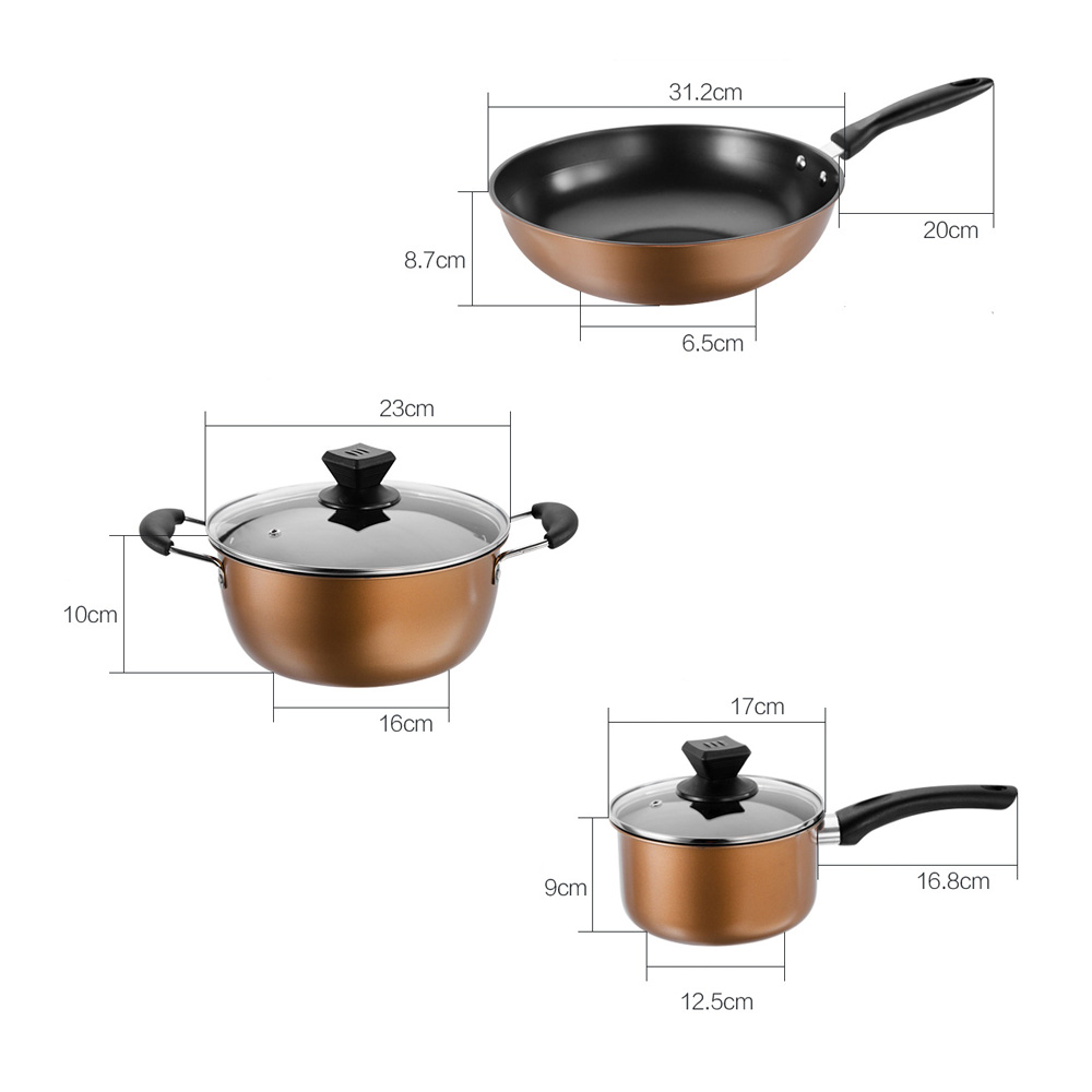 Cooking Pots Set 3PCS Non Stick Cookware Set Wok P... – Grandado