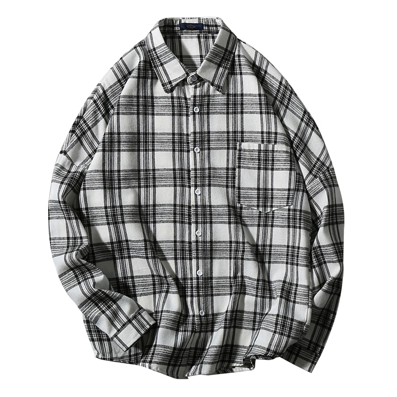 SingleRoad Mens Shirt Men Yellow Plaid Long Sleeve Shirt Japanese Streetwear Harajuku Korean Clothes Male Shirts For Men