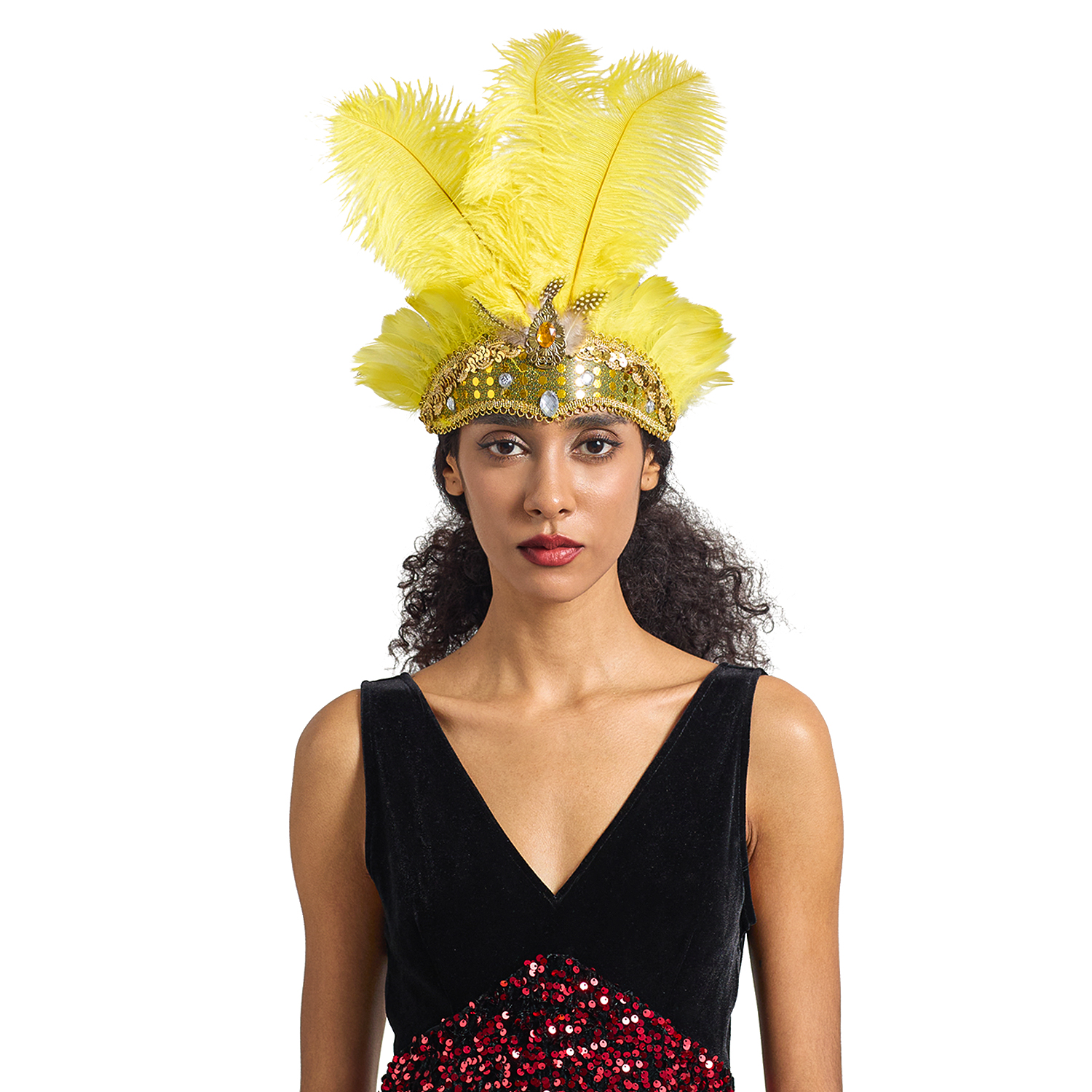 Diadema navideña para Showgirl, tocado de plumas para carnaval, diademas hawaianas para Halloween, tocado de plumas, accesorios para el cabello: Azul cielo