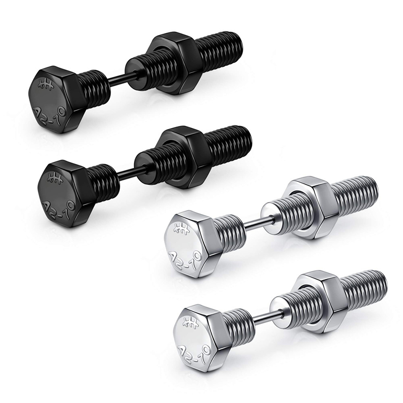 2 piezas gótico Unisex Punk Rock acero inoxidable tornillo de uñas Piercing Stud pendientes novedad Piercing joyería Rock Piercing joyería