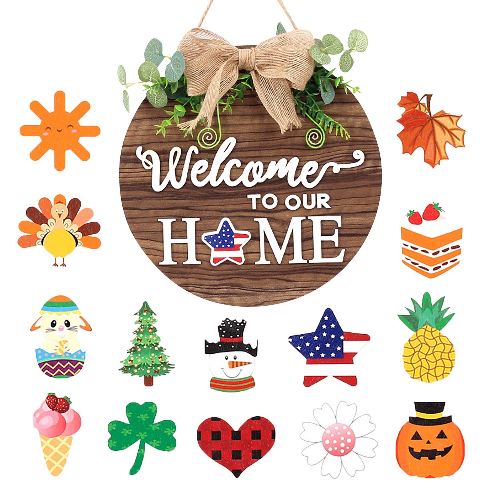 40 # Welkom Houten Deur Hanger Seizoensgebonden Home Teken Ornamenten Voor Thuis Decoratie Verwisselbare Deur Hangers Accessoires