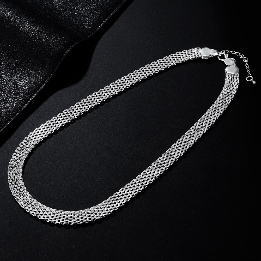 Cadena fina de Plata de Ley 925 para mujer, collares de cadena de red para mujer, accesorios de boda para de coreana, conjuntos de joyería,