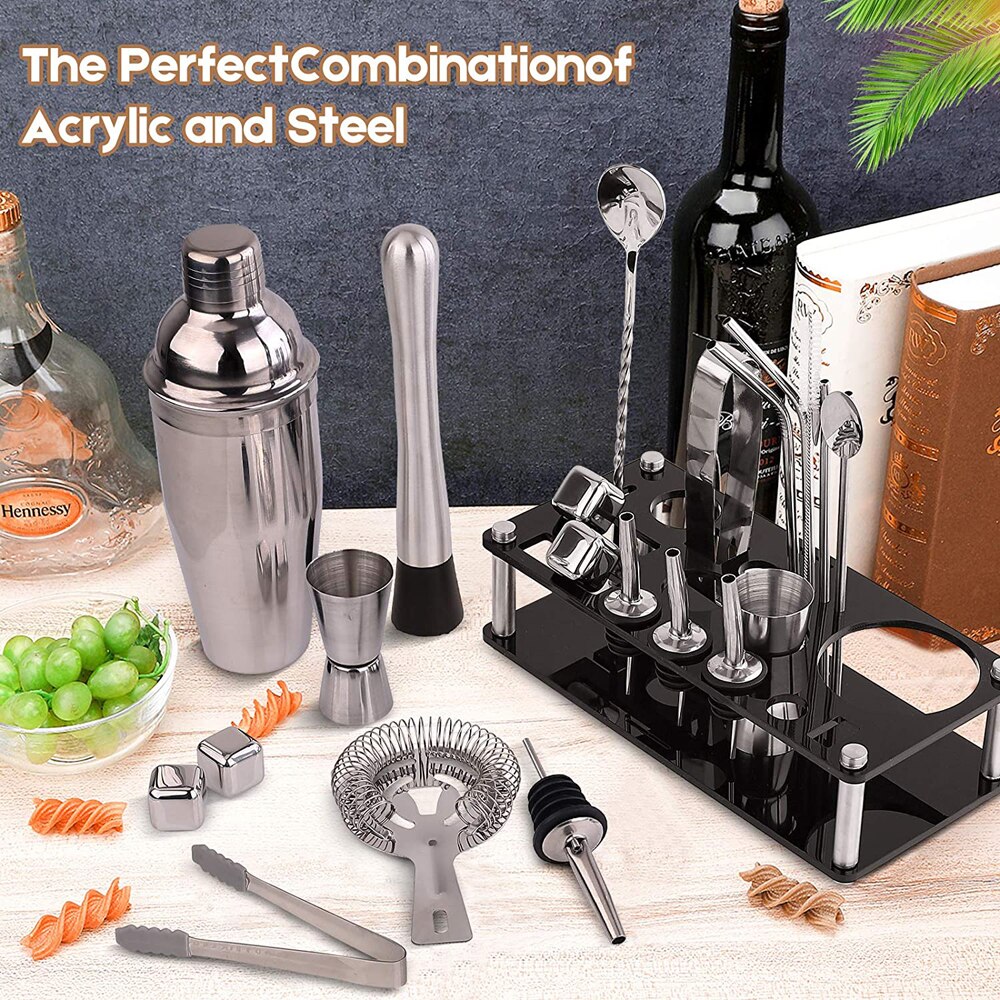 Barman Kit 23 Stuk Cocktail Shaker Set Van Roestvrij Staal Ijs Graan Acryl Stand Voor Gemengde Drankjes Martini Bar gereedschap