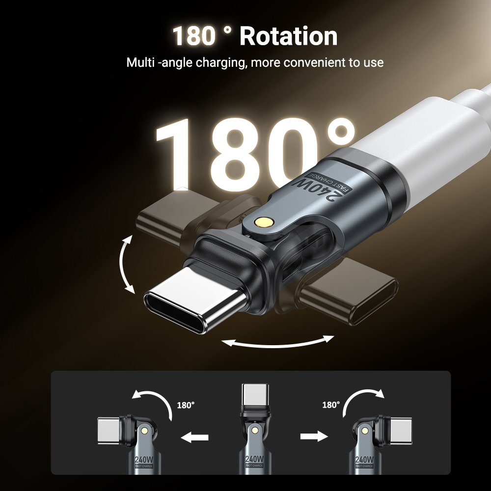 AUFU 240W OTG Adapter 180 Obrotowy Adapter USB Typu C Męski na Typ C Żeński Adapter OTG Szybkie Ładowanie Konwerter Do Macbooka Xiaomi Realme