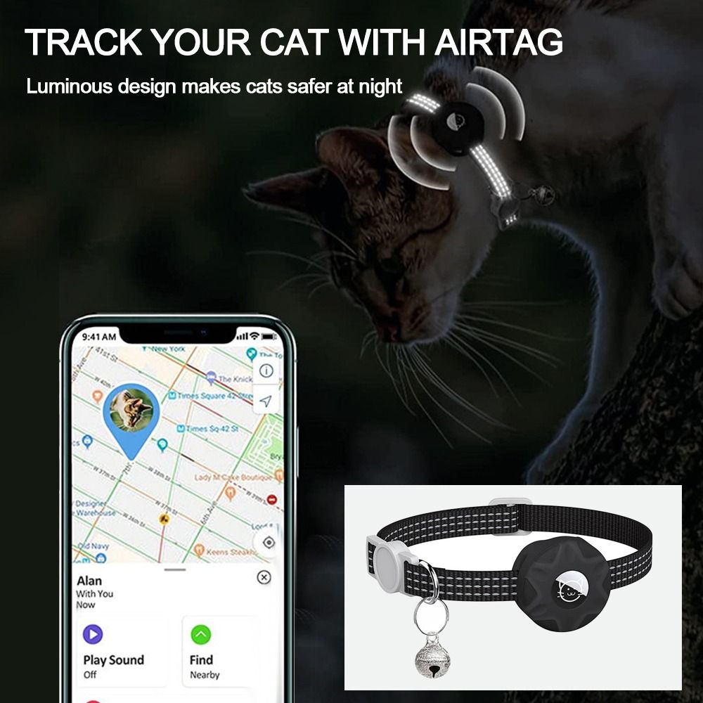 Katt med gps för airtag-tillbehör, anti-förlorade halsband för apple airtags-hållare, spårningsbox, husdjurshalsband