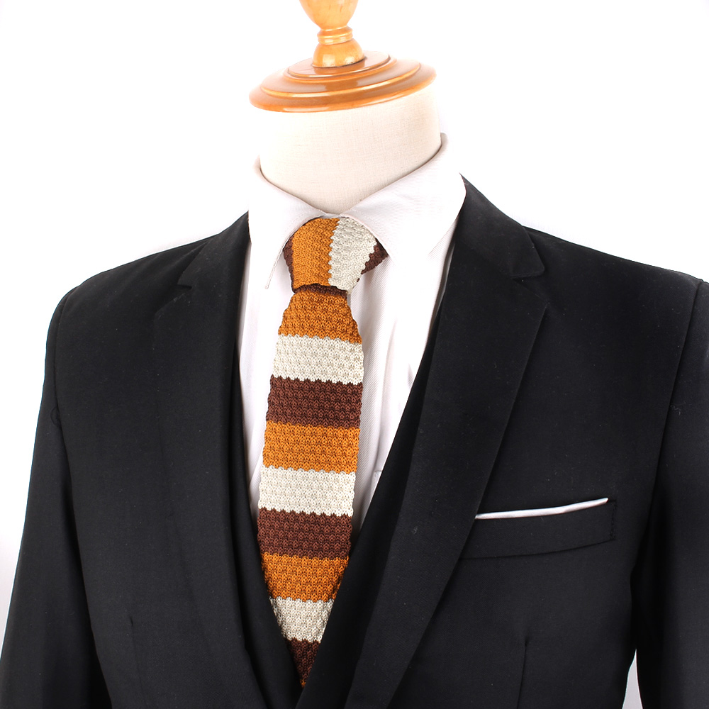 Corbatas de punto a rayas para hombres y mujeres, corbatas delgadas informales para hombres, corbata de cuello de punto delgada para de boda, corbata estrecha marrón