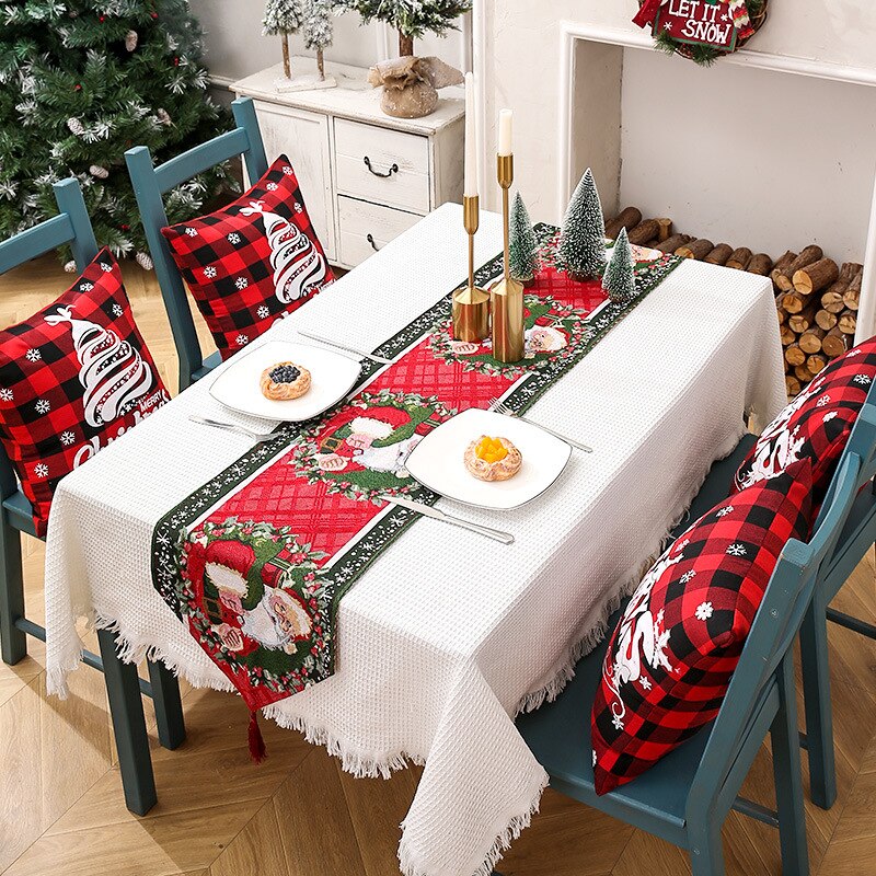 Polyester Cotton Christmas Table Runner Tablecloth Hotel Home Dining Table Dress Up Xmas Festival Party Decor Table Runners