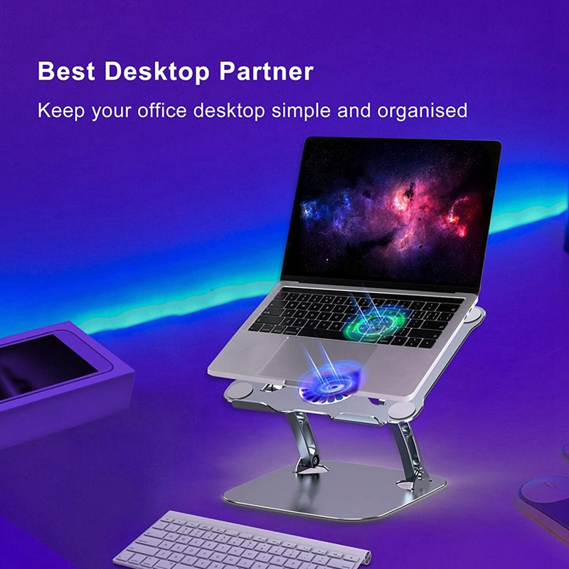 Laptop Stand,Adjustable Computer Stand with USB Cooling Fan and Heat-Vent, Ergonomic Height Angle Riser Compatible